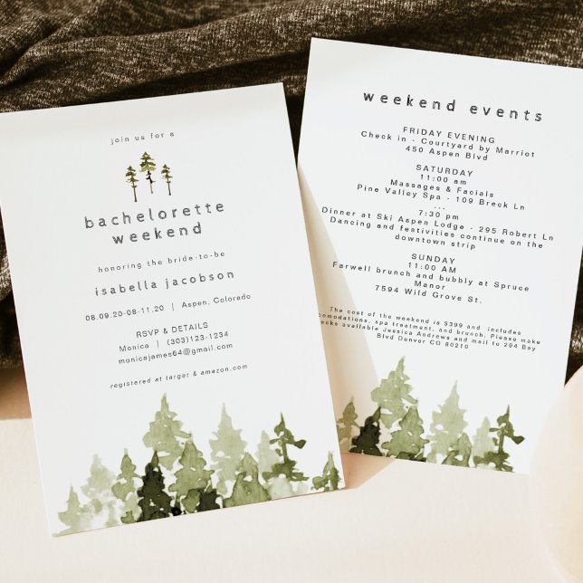 JENNA Rustic Watercolor Pine Bachelorette Invitation (Creator Uploaded)