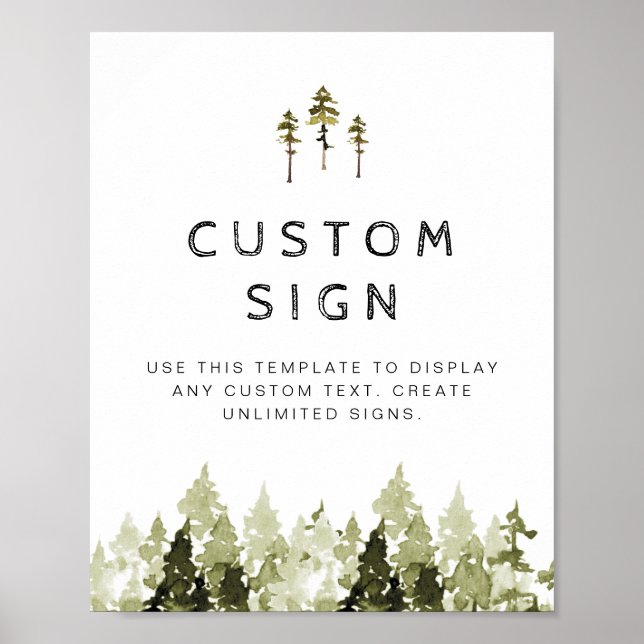 JENNA Rustic Watercolor Pine Custom Editable Sign (Front)
