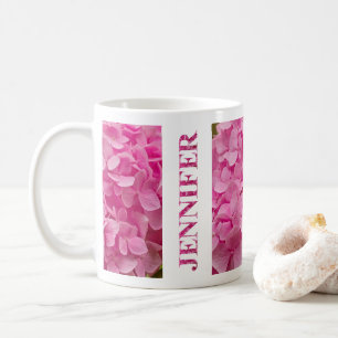 "Jennifer" Elegant Pink Hydrangea Floral Lettering Coffee Mug