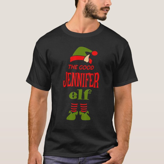 JENNIFER Elf Good Christmas Matching Pajama Party T-Shirt (Front)