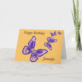 Jennifer, Happy Birthday purple butterfly card