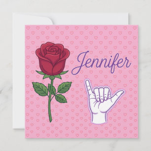 Jennifer Name Design with Red Rose & Shaka Hand Thank You Card