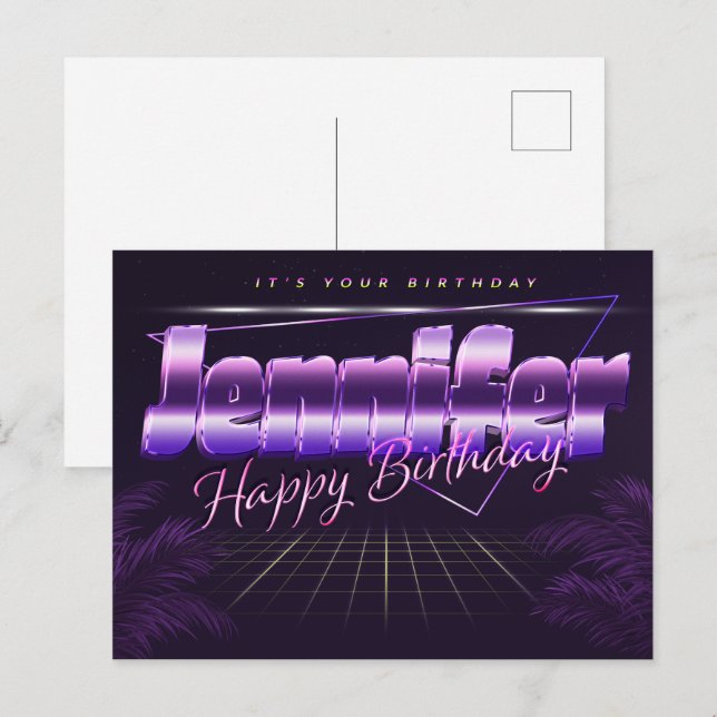 Jennifer Name first name purple postcard birthday (Front/Back)