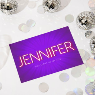 Jennifer name in glowing neon lights card