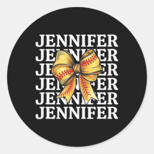 Jennifer Personalized Coquette Softll Bow Trendy Classic Round Sticker