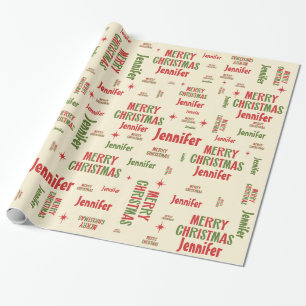Jennifer Retro Merry Christmas Personalized Wrapping Paper