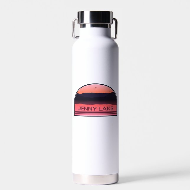 Jenny Lake Grand Teton National Park Red Sunrise Water Bottle (Front)
