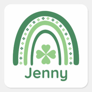 Jenny Name Clover Boho Rainbow Square Sticker