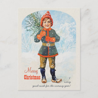 Jenny Nyström Boy with a Christmas tree Holiday Postcard