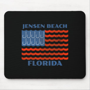 Jensen Beach Florida Vintage Fishing American Flag Mouse Pad