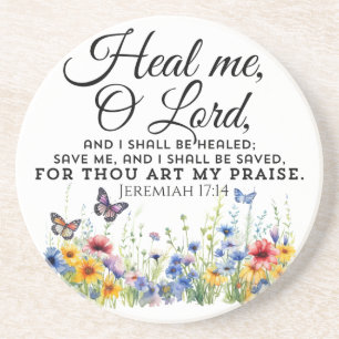 Jeremiah 17:14 Healing Bible Verse Wildflowers Coaster