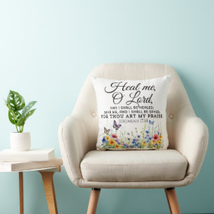 Jeremiah 17:14 Healing Bible Verse Wildflowers Cushion
