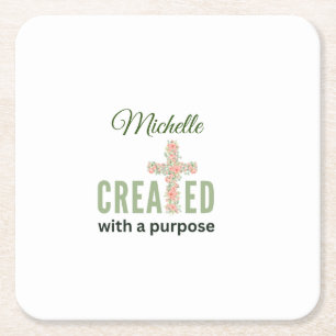 Jeremiah 1:5 Created With A Purpose Personalised Square Paper Coaster