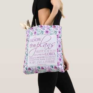 Jeremiah 29:11 Bible Purple Flowers Background Tote Bag