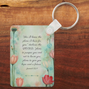Jeremiah 29:11 Bible Verse Floral Watercolor Key Ring