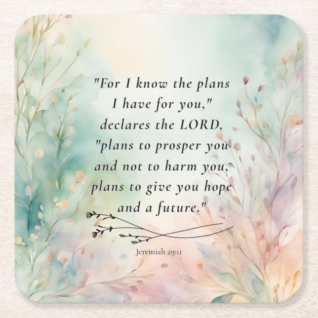 Jeremiah 29:11 Bible Verse Image Square Paper Coaster (Front)