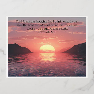 Jeremiah 29:11 Bible Verse Sunrise Nature Seascape Foil Holiday Postcard