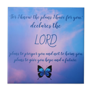 Jeremiah 29:11 Blue Butterfly Ceramic Tile