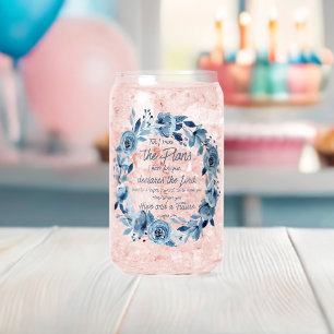 Jeremiah 29:11 For I know the Plans Blue Floral Can Glass