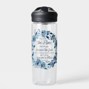 Jeremiah 29:11 For I know the Plans Blue Floral Water Bottle