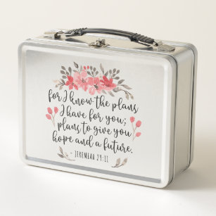 Jeremiah 29 11 - For I Know The Plans - Floral Metal Lunch Box