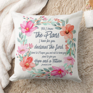 Jeremiah 29:11 For I know the Plans Pink Floral Cushion