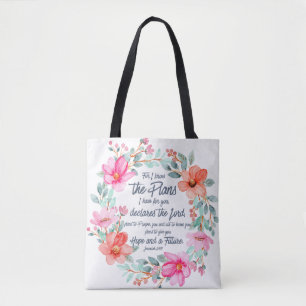 Jeremiah 29:11 For I know the Plans Pink Floral Tote Bag