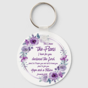 Jeremiah 29:11 For I know the Plans Purple Floral Key Ring