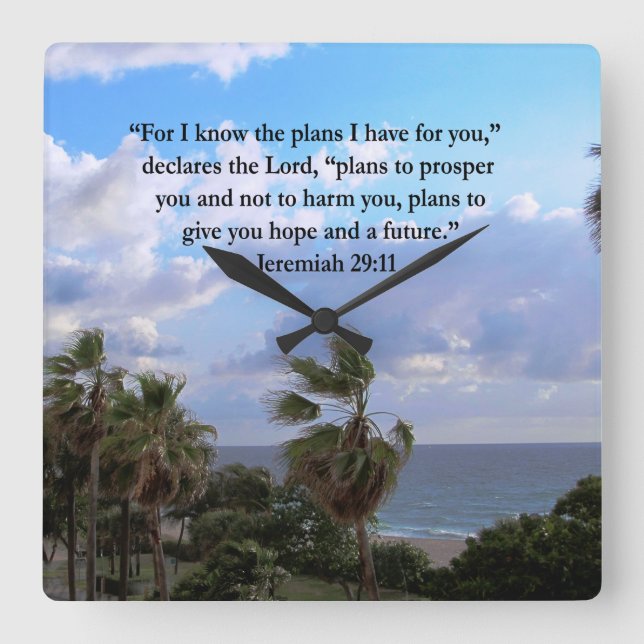 JEREMIAH 29:11 INSPIRATIONAL VERSE SQUARE WALL CLOCK (Front)