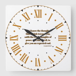 Jeremiah 29:11 KJV Bible Verse Roman Numeral Square Wall Clock