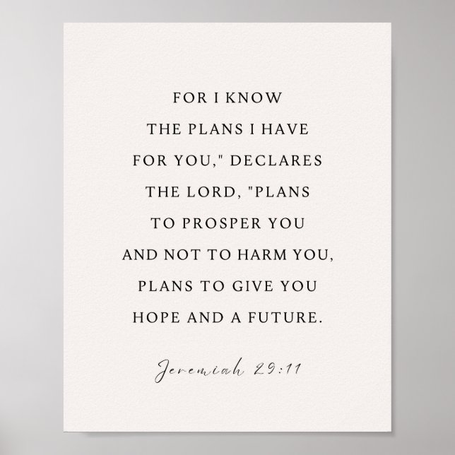 Jeremiah 29:11 NIV For I know the plans Poster (Front)