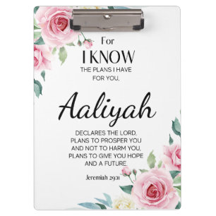 Jeremiah 29:11 Pink Rose Personalise Clipboard