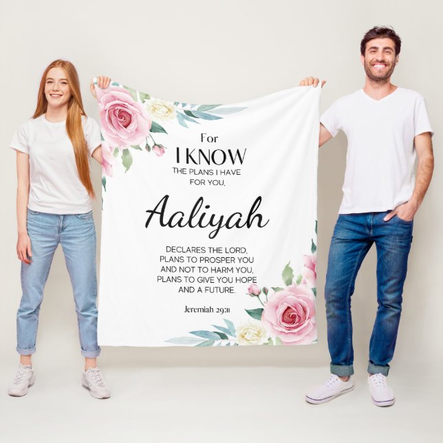 Jeremiah 29:11 Pink Rose Personalise Fleece Blanket (In Situ)