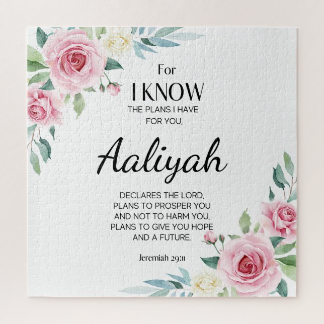 Jeremiah 29:11 Pink Rose Personalise Jigsaw Puzzle (Vertical)
