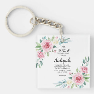 Jeremiah 29:11 Pink Rose Personalise Key Ring