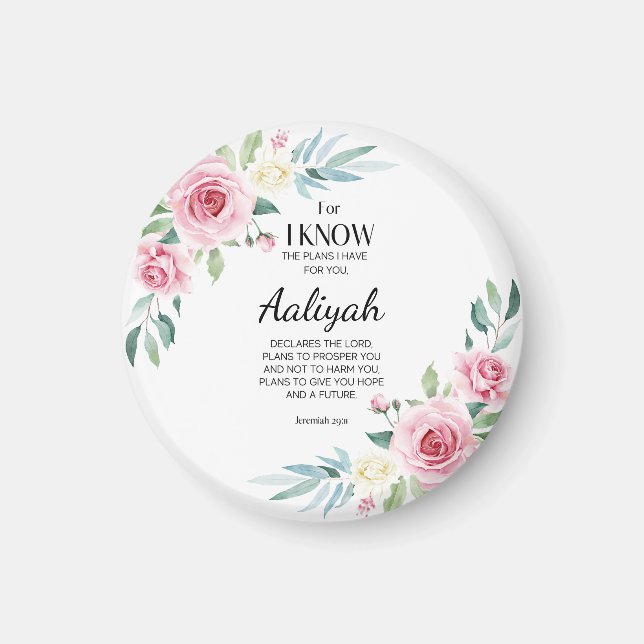 Jeremiah 29:11 Pink Rose Personalise Magnet (Front)