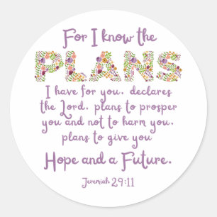 Jeremiah 29:11 Purple, Floral Letters Christian Classic Round Sticker