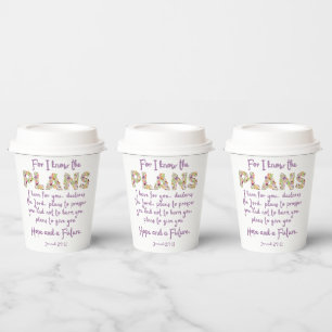 Jeremiah 29:11 Purple, Floral Letters Christian Paper Cups