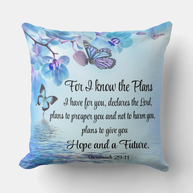 Jeremiah 29:11 Tropical Orchids Butterfly Bible Cushion (Front)