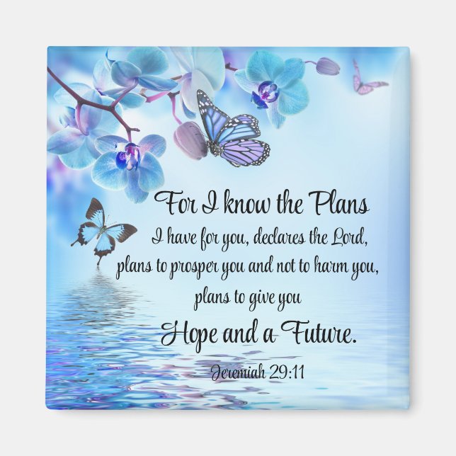 Jeremiah 29:11 Tropical Orchids Butterfly Bible Magnet (Front)