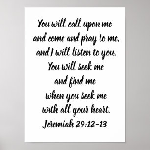 Jeremiah 29:12-13 Minimalist Bible Verse Poster