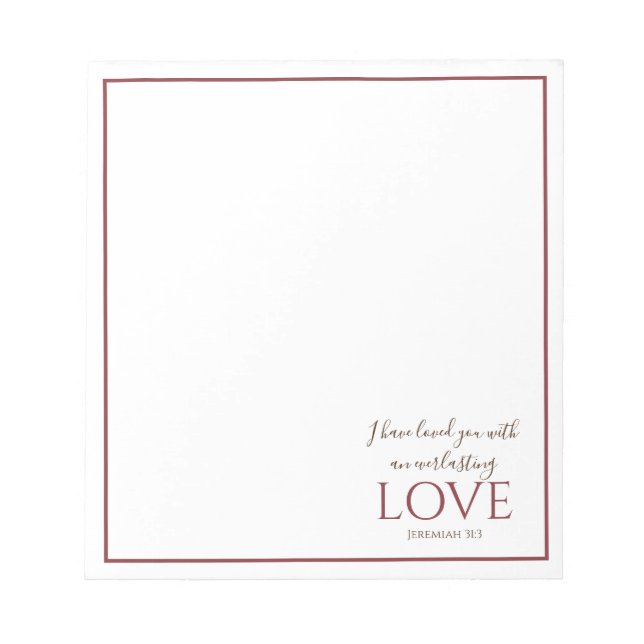 Jeremiah 31:3 Elegant Deep Red Bible Verse Notepad (Front)