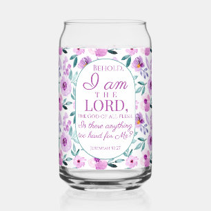 Jeremiah 32:27 with Purple Flowers Background Can Glass