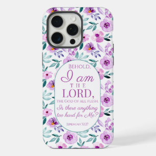 Jeremiah 32:27 with Purple Flowers Background iPhone 15 Pro Max Case