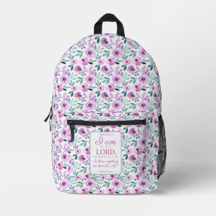 Jeremiah 32:27 with Purple Flowers Background Printed Backpack