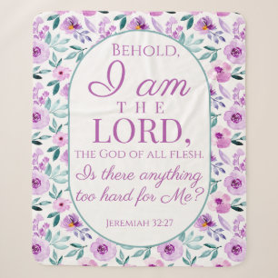 Jeremiah 32:27 with Purple Flowers Background Sherpa Blanket
