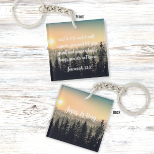 Jeremiah 33:3 Bible Verse w/ Mountain Pine Trees Key Ring
