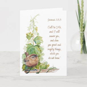 Jeremiah 33:3 Call to Me Bible Verse Wren Bird Card