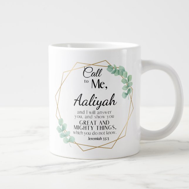 Jeremiah 33:3 Call to Me Eucalyptus Personalise Large Coffee Mug (Right)