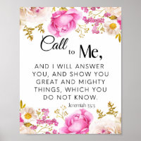 Jeremiah 33:3 Call to Me Pink Floral Scripture